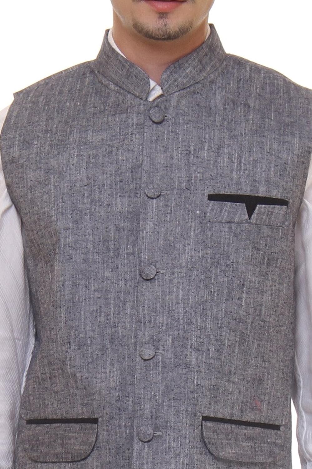 routeen grey casual formal wear waistcoat linen jacket for men