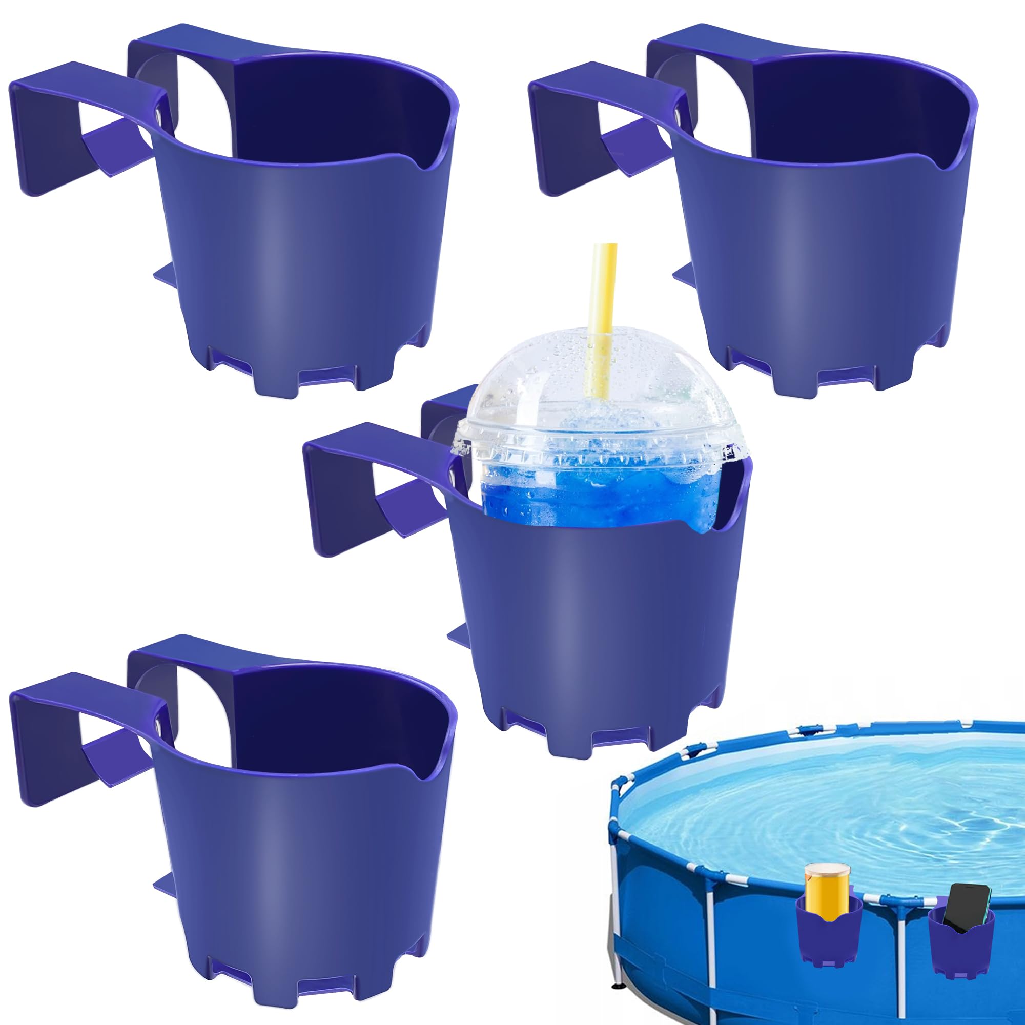 Photo 1 of Zhitaoxun 4Pack Pool Cup Holders,Poolside Cup Holder for Above Ground Pools with 2 Inche or Less Round Top Bar,No-Spill Pool Drink Holder,Easy to Clip on Pool(4, Blue)