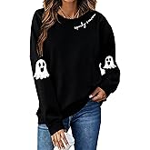 BEBNKGK Halloween Spooky Season Sweatshirts Women Halloween Ghost Sweatshirt Cute Ghost Graphic Crew-Neck Pullover Tops
