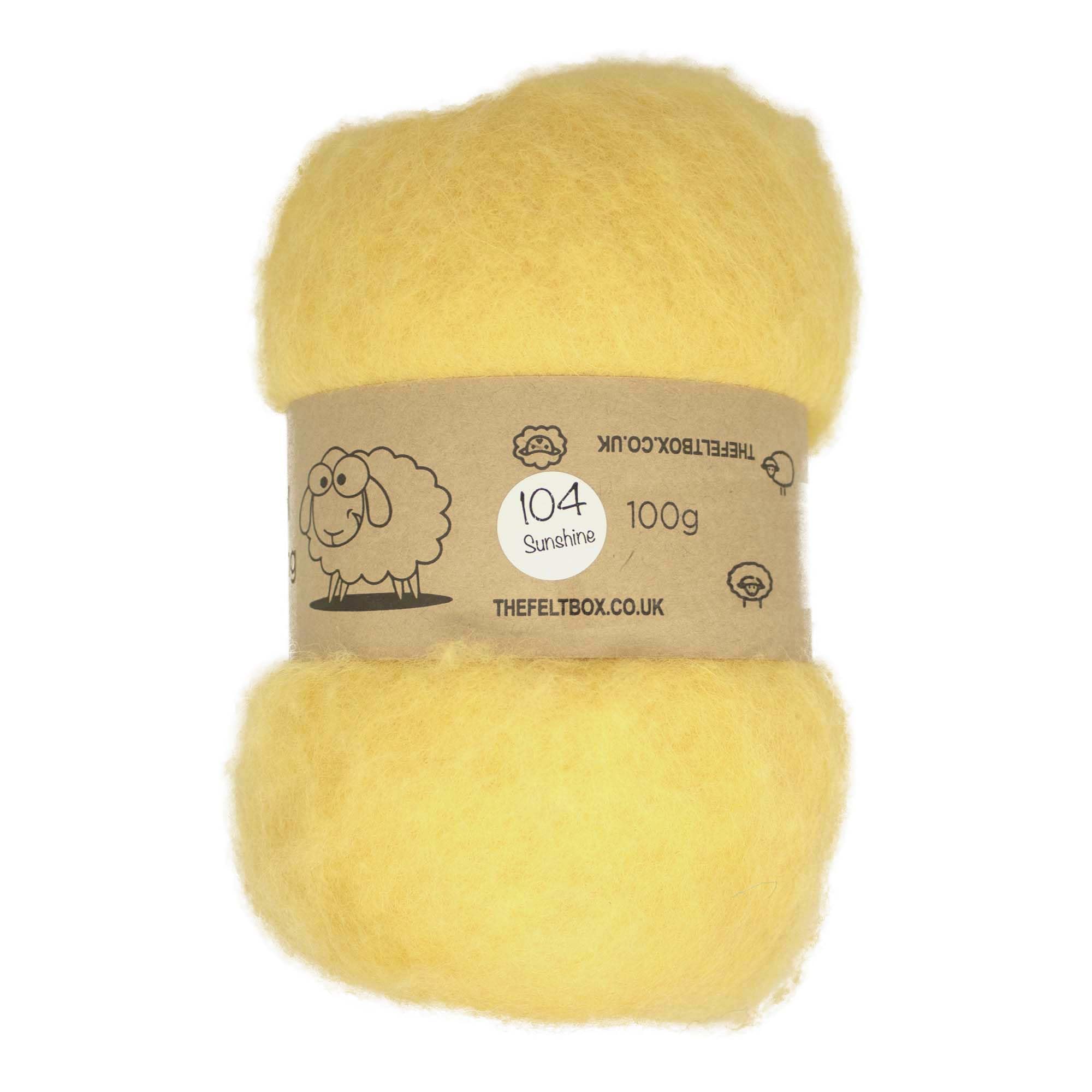 The Felt Box Needle Felting Wool Carded Batting : Short Coarser Mixed Together Fibres, Use as Core or Finish Wool 100 g | 3.5 oz-Sunshine #104