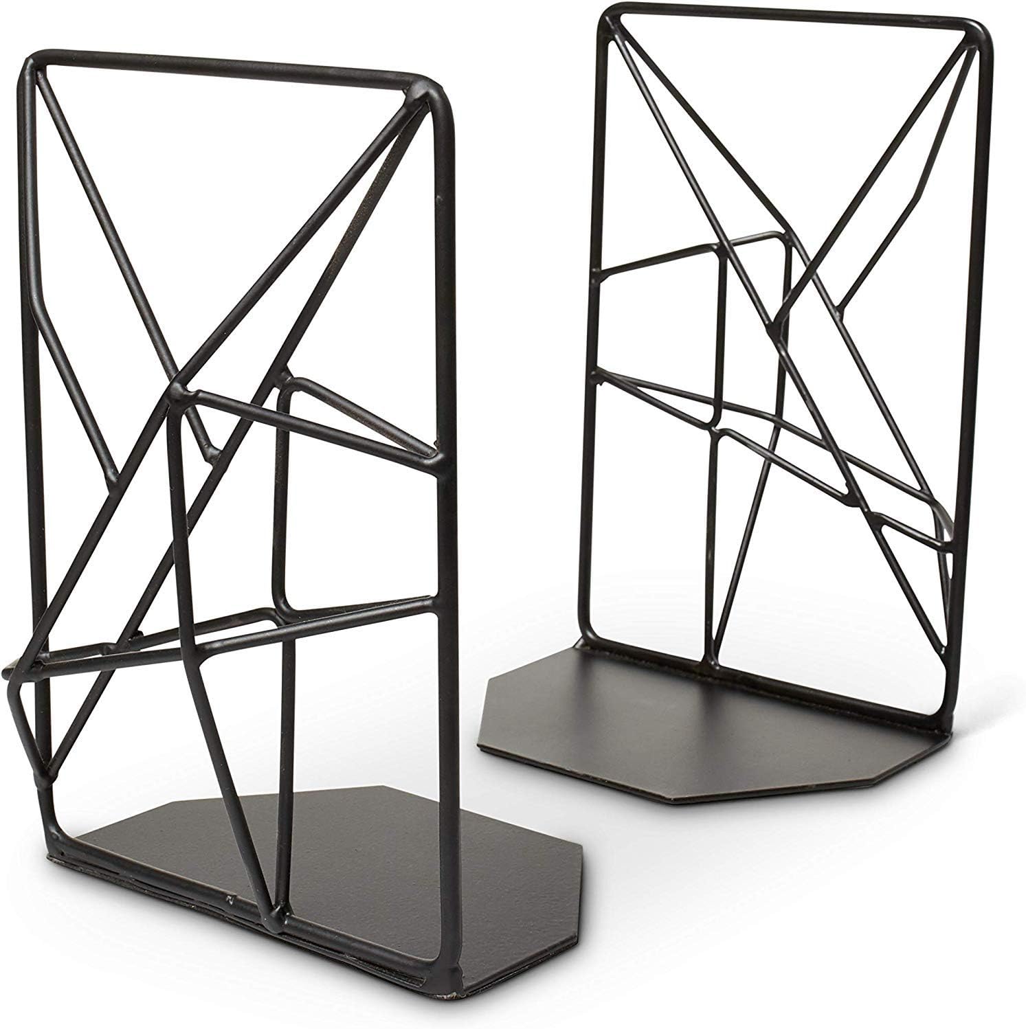 TG Premium Geometric Bookends with Matte Finish - Decorative Iron Book Stoppers - Industrial/Home/Office Creative Shelf Decor - Rustic Decorations - Creative Bookends - Retro Style (Black)