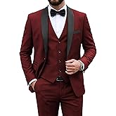MY'S Mens 3 Piece Suit Set, One Button Shawl Lapel Tuxedo, Slim Fit Dinner Jacket Vest Pants & Tie, for Party Wedding Proms