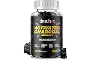 DUWHOT Activated Charcoal Gummies for Kids, 500mg Chewable Activated Charcoal Supplement for Gas Relief, Detox, Digestive and Oral Health, Vegan Blueberry Flavor, 60 Count