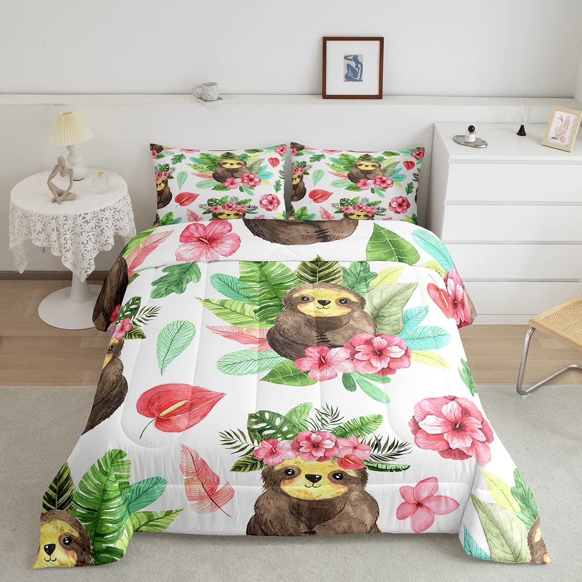Erosebridal Cartoon Sloth Comforter Set Kawaii