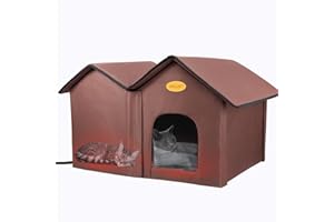 IPEAIN Heated Cat House for Outdoor Cats Extra-Wide Outdoor Cat House Heated Waterproof for Winter, Feral Cat Shelter Large Cat House for Multiple Cats Small Dogs, Easy to Assemble (Tan)