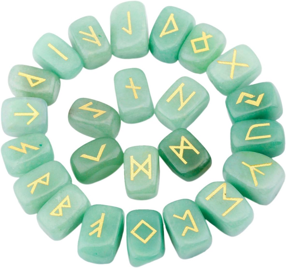 Indoor Fountains & Accessories - rockcloud Green Aventurine Rune Stones Tumbled Engraved Lettering Crystal Set for Wicca Crystals Healing Chakra Reiki