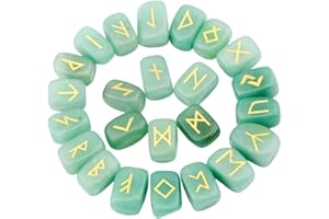 rockcloud Green Aventurine Rune Stones Tumbled Engraved Lettering Crystal Set for Wicca Crystals Healing Chakra Reiki