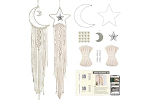 IIKENG Moon+Star Macrame Kit, 2 in 1 Macrame Kits for Adults Beginners, Includes Macrame Cord and Instruction with Video, Macrame Wall Hanging Supplies, Craft Kits for Adults DIY Dream Catcher Kit