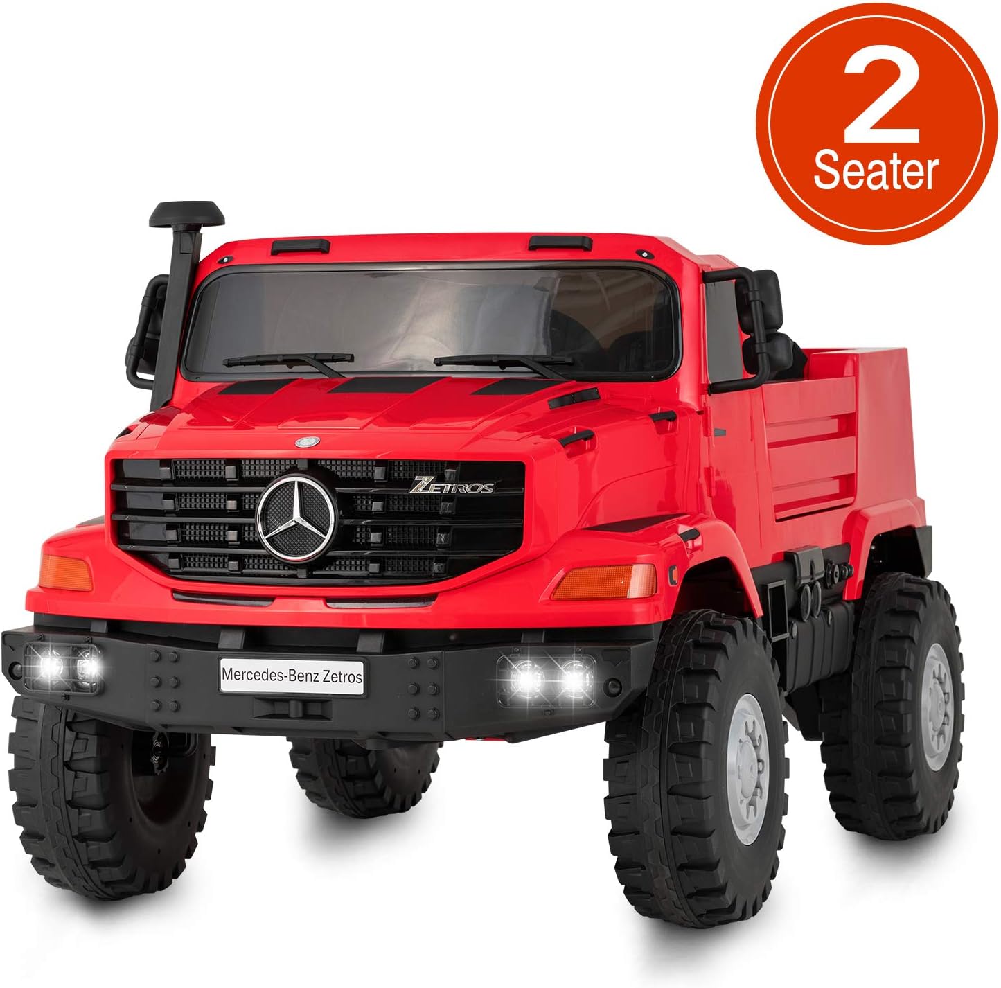 Uenjoy 2 Seater 12V Kids Ride On Car Zetros Electric Truck Motorized Vehicles w/Remote Control, Battery Powered, Storage Box, LED Lights, Suspension, Music, Horn, Red