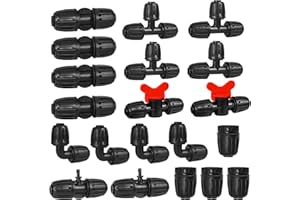 WZFLRUA 1/2 Inch Drip Tubing Irrigation Fittings Kit - 20 Pieces Set 1/2'' Drip Line Anti-Drop Barbed Lock Nut Connectors- 4 Couplings 4 Tees 4 Elbows 2 Valves 2 1/2'' to 1/4'' Reducers 4 Plugs