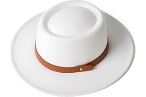 EOGIMI Lady Retro Wide Brim Fedora Floppy Pork Pie Hat with Belt Buckle