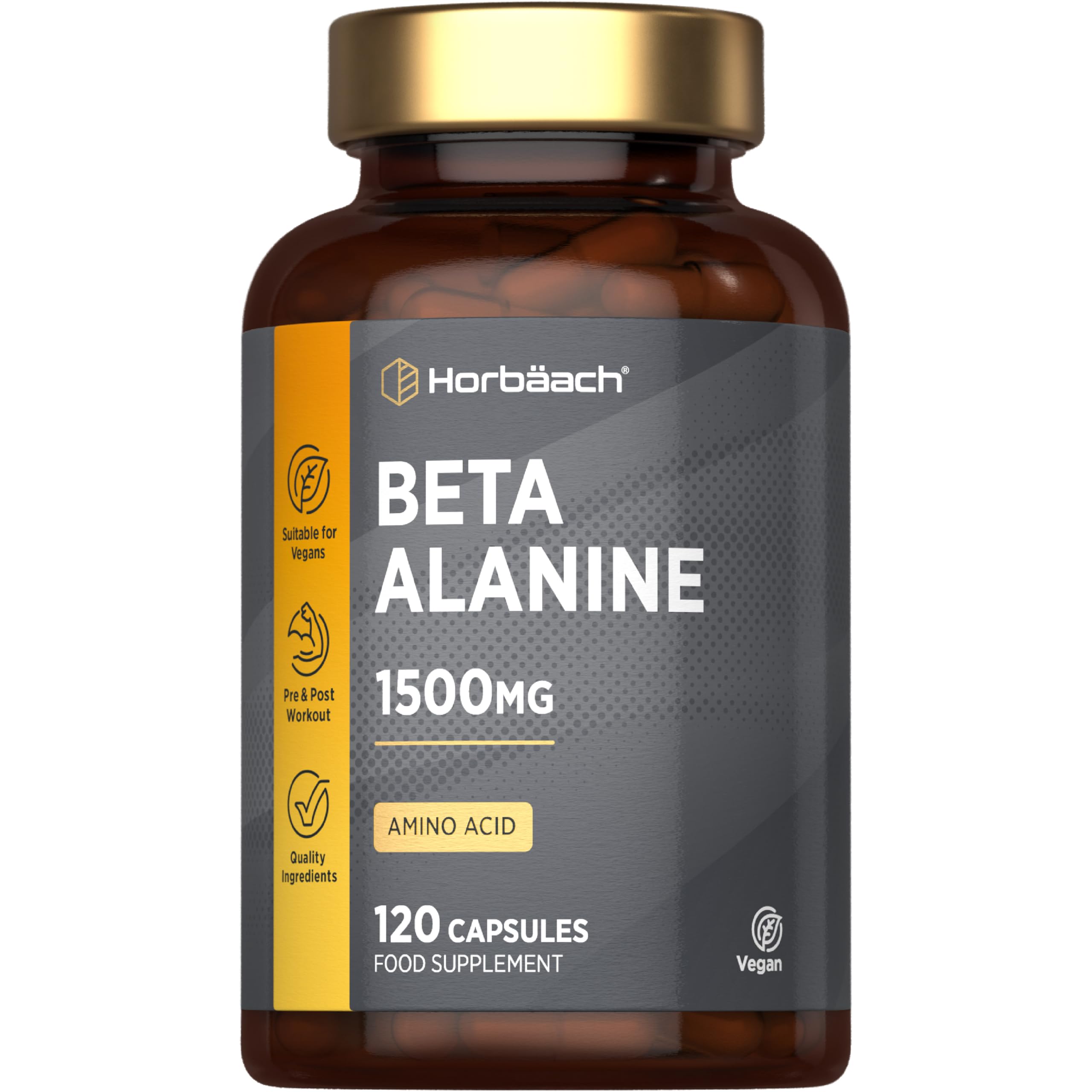 Beta Alanine 1500mg | 120 Vegan Capsules | Premium Amino Acid Supplement for Men & Women | by Horbaach