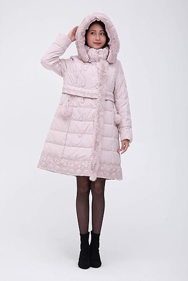 Amazon ダウンコート レディース フード付き ファー付き カジュアル 厚手 防寒 中綿 ロング丈 ピンク M コート ジャケット 通販