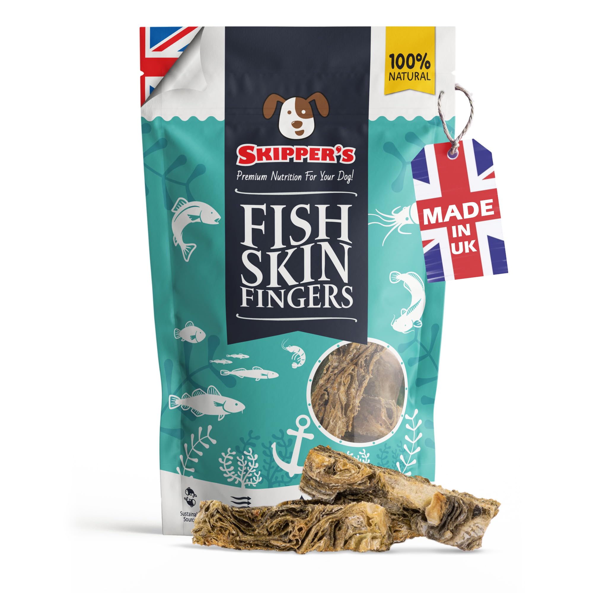 SKIPPER'S Fish Skin Jerky Fingers - Gently Air Dried, Good for Teeth & Digestion, Remove Plaque & Tartar, Essential Omega 3 Oils, Healthy, Low Fat & Grain Free Dog Treats & Chews | 1kg