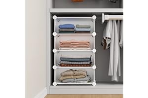 VIPZONE 4 Tier Closet Shelf, 12 inches Deep Stackable Closet Storage Shelves for Clothes,Easy Assembly Organizer Plastic Shelf Rack for Bedroom,White