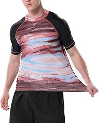 Mens Rash Guard Swim Shirts Short Sleeve UV Sun