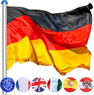 Hengda Aluminium Fahnenmast Stabil 6,5m + 150 * 90cm Deutschlandfahne,witterungsbeständigem Flaggenmast höhenverstellbar für draussen