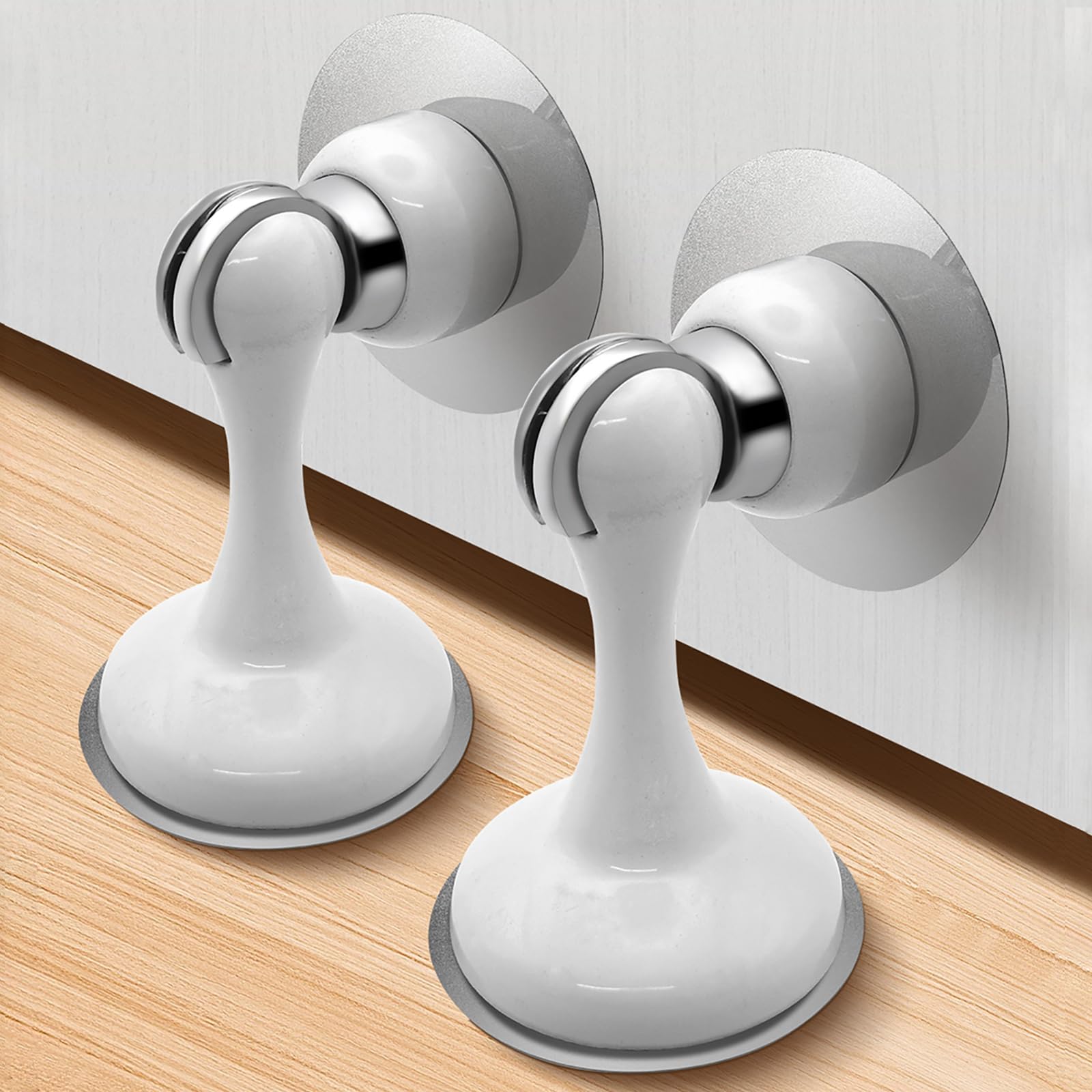 Photo 1 of 2 Pack Magnetic Door Stopper for Bottom of Door, High-end Stainless Steel Door Stop for Wall and Floor Mounting, Magnetic Door Catch for Wall and Door Protector, Keep Door Open Door Holder, White