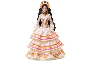 Barbie Signature Doll, Día De Muertos 2025 Collectible in Ruffled Cream Gown Trimmed with Marigolds and Ribbon, Flower Crown and Calavera Face Paint