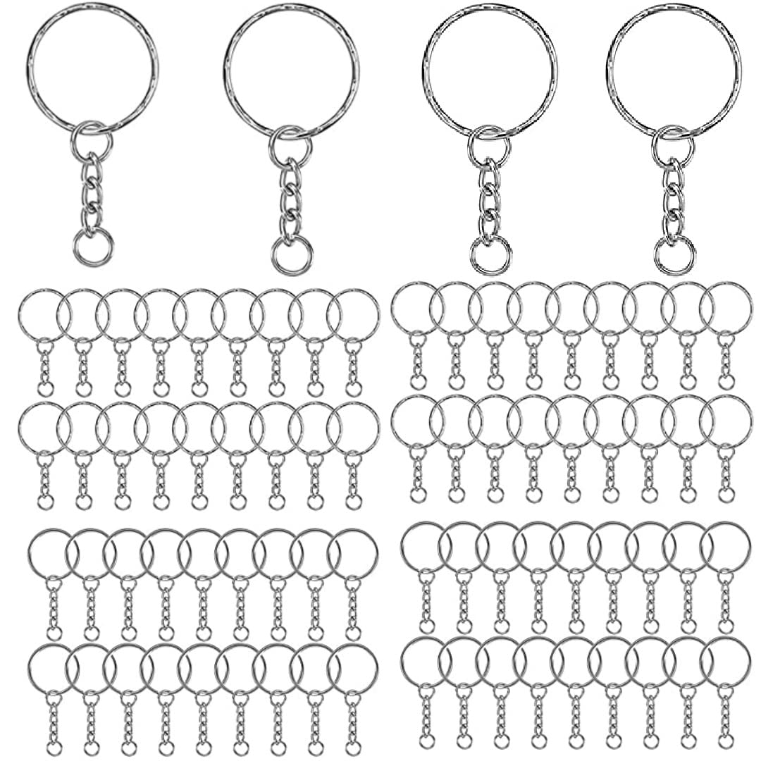 FIXTEK 100 Pcs Silver Key Chains Keyring Blanks Tone Key Split Rings with Link Chain Kit for Home Car Keychains Lanyards, Gifts, and Other Crafts Jewellery Making Open Jump Rings Bulk for Crafts DIY