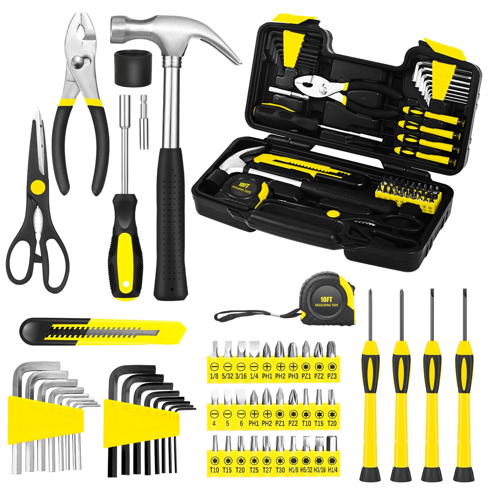 Photo 1 of 58-Piece Tool Kit Basic Home Repair Tool Set, General Household Hand Tool Kit,Small Tool Kit with Plastic Toolbox Mini Tool kit for Women, Office & College Repairs Yellow