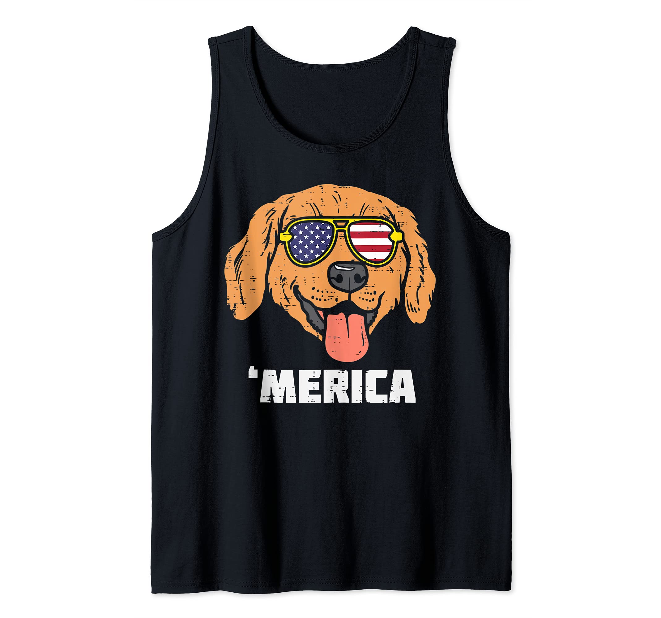 Merica Golden Retriever American USA 4th Of July Fourth Dog Tank Top