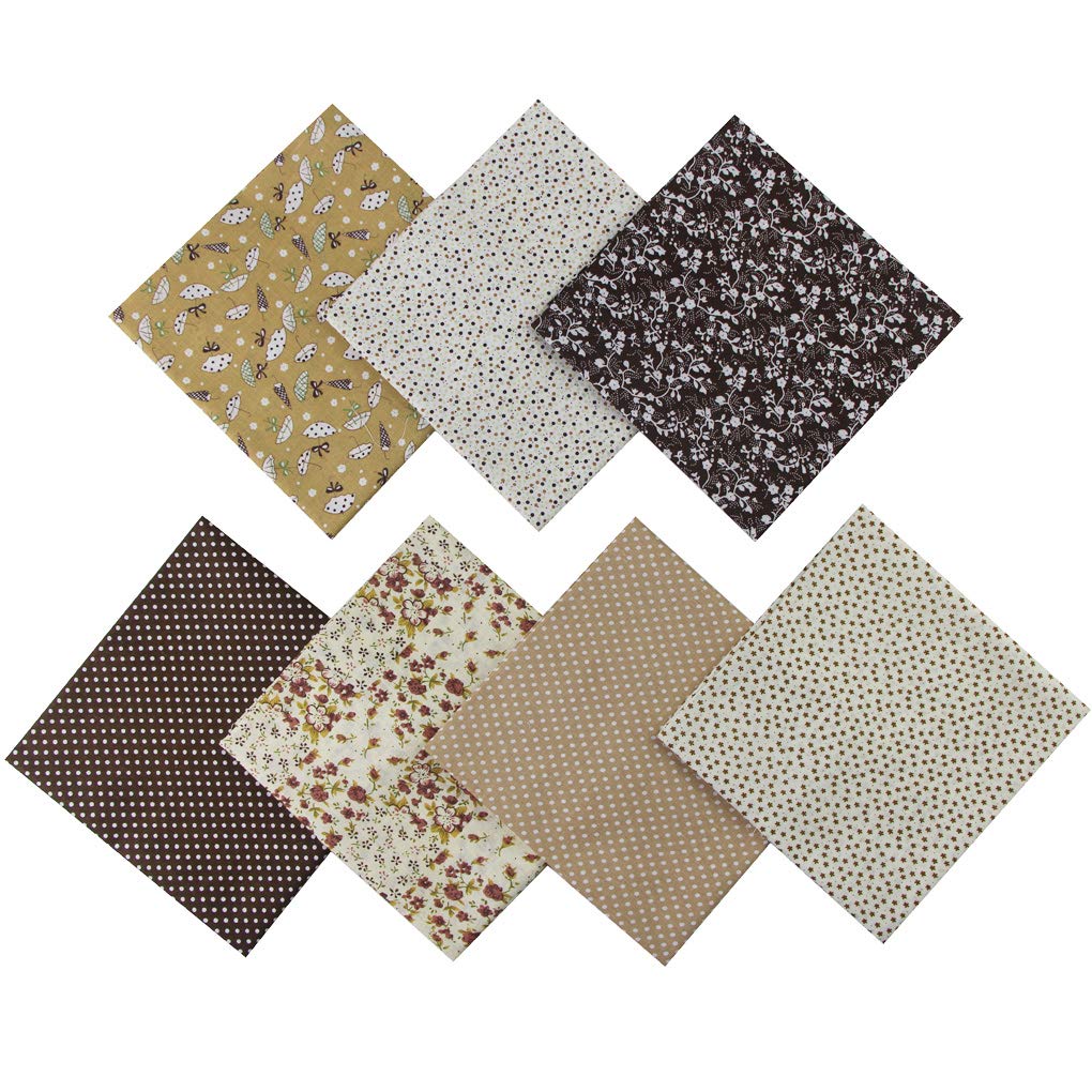Jukway 7PCS 50 x 50 cm Cotton Fabric Squares Patchwork Fabrics Different Patterns Printed Crafts Cloths Bundle for Sewing, Quilting, Decoration, Scrapbooking, Handwork (Brown)