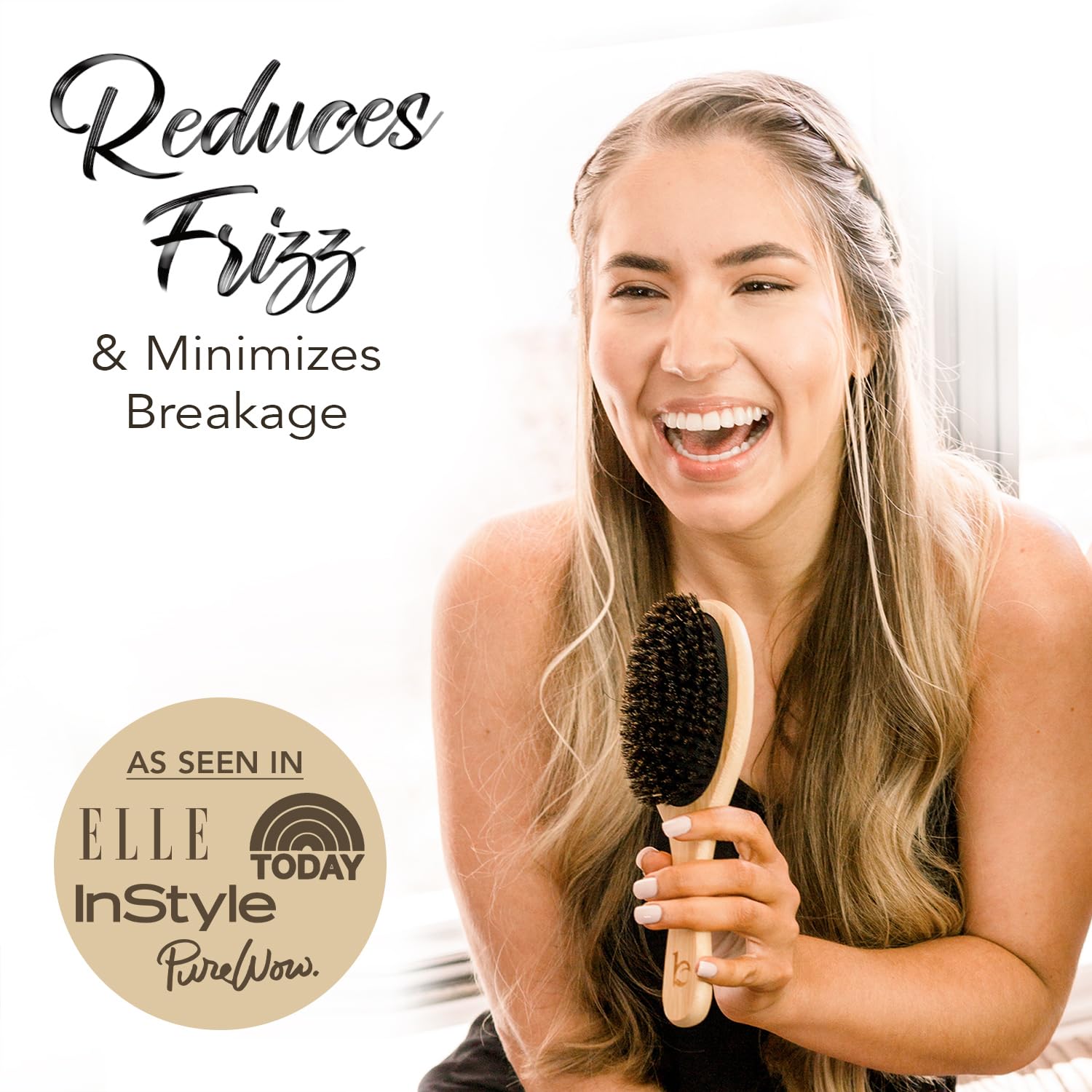 Boar Bristle Hair Brush for Women and Men, Natural 100% Soft Boars Hairbrush for Fine and Thin Hair