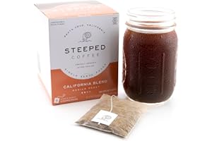 Steeped Coffee Single Serve Coffee Packets - Eco-friendly Individual Instant Coffee Tea Bags - Perfectly Brewed in Minutes, Just Add Water (California Blend Medium Roast)(8 Pack with Jar)