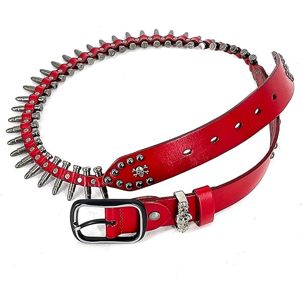 Amazon.com: punkman2000 Red Genuine Leather Belt with Solid Metal