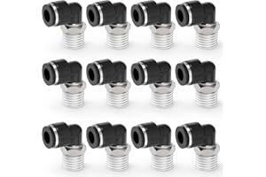 EterMutable 12Packs 1/4" OD Tube x 3/8" NPT Thread Elbow Push to Connect Fittings,Pneumatic Male Quick Connect Air Line Hose Fittings Accessories
