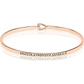SM Inspirational Positive Message Engraved Thin Cuff Bangle Bracelets for Women (Braver,Stronger,Smarter - Rose gold)