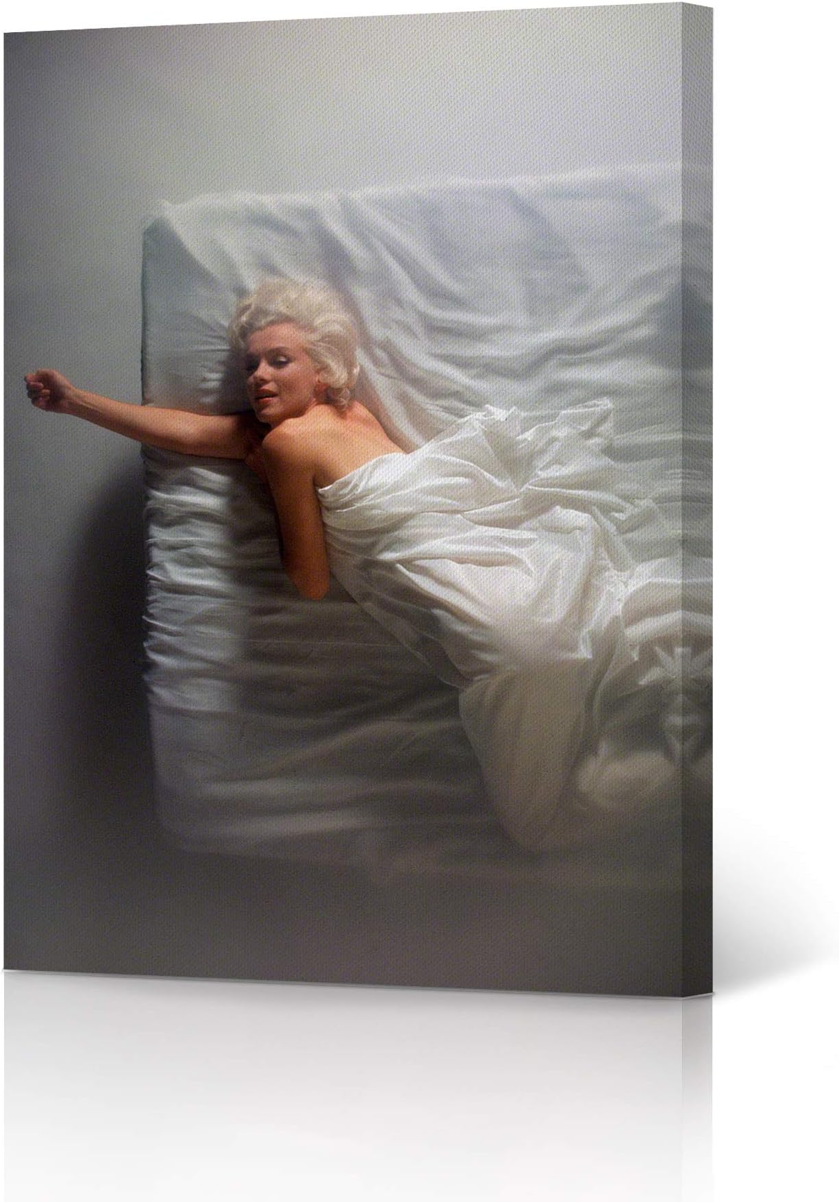 HB Art Design Marilyn Monroe Wall Decor Wall Art Naked in Bed in White Sheets Canvas Wall Art for Bedroom Canvas Print Modern Fashion Living Room Bathroom Vintage Office Decor Made in USA 22x15