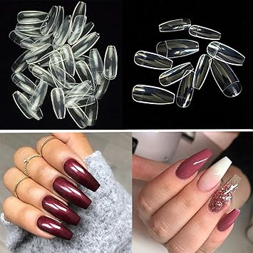 Amazon Com 500pcs Clear Long Coffin Nails Ballerina False Nail