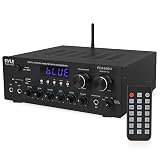 Pyle Home Karaoke Amplifier Receiver with Bluetooth Streaming, 200 Watt Peak, Dual Mic Inputs with Delay and Reverb, 2.0 Channel Hi Fi Sound System, USB-A Input w MP3 Player, RCA/Aux Inputs - PDA69BU
