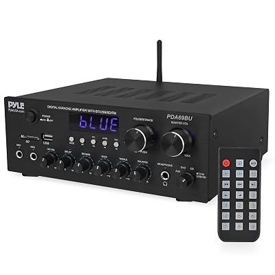 Pyle Home Karaoke Amplifier Receiver with Bluetooth Streaming, 200 Watt Peak, Dual Mic Inputs with Delay and Reverb, 2.0 Channel Hi Fi Sound System, USB-A Input w MP3 Player, RCA/Aux Inputs - PDA69BU