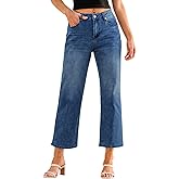 GRAPENT Jeans for Women Trendy High Waisted Loose Straight Leg Stretchy Denim Ankle Pants Cropped Jeans with Pockets