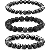 HOBT Tiger Eye Bracelet for Men - 8/10mm Natural Stone Stretch Adjustable Beaded Bracelets Set for Men Women Gifts