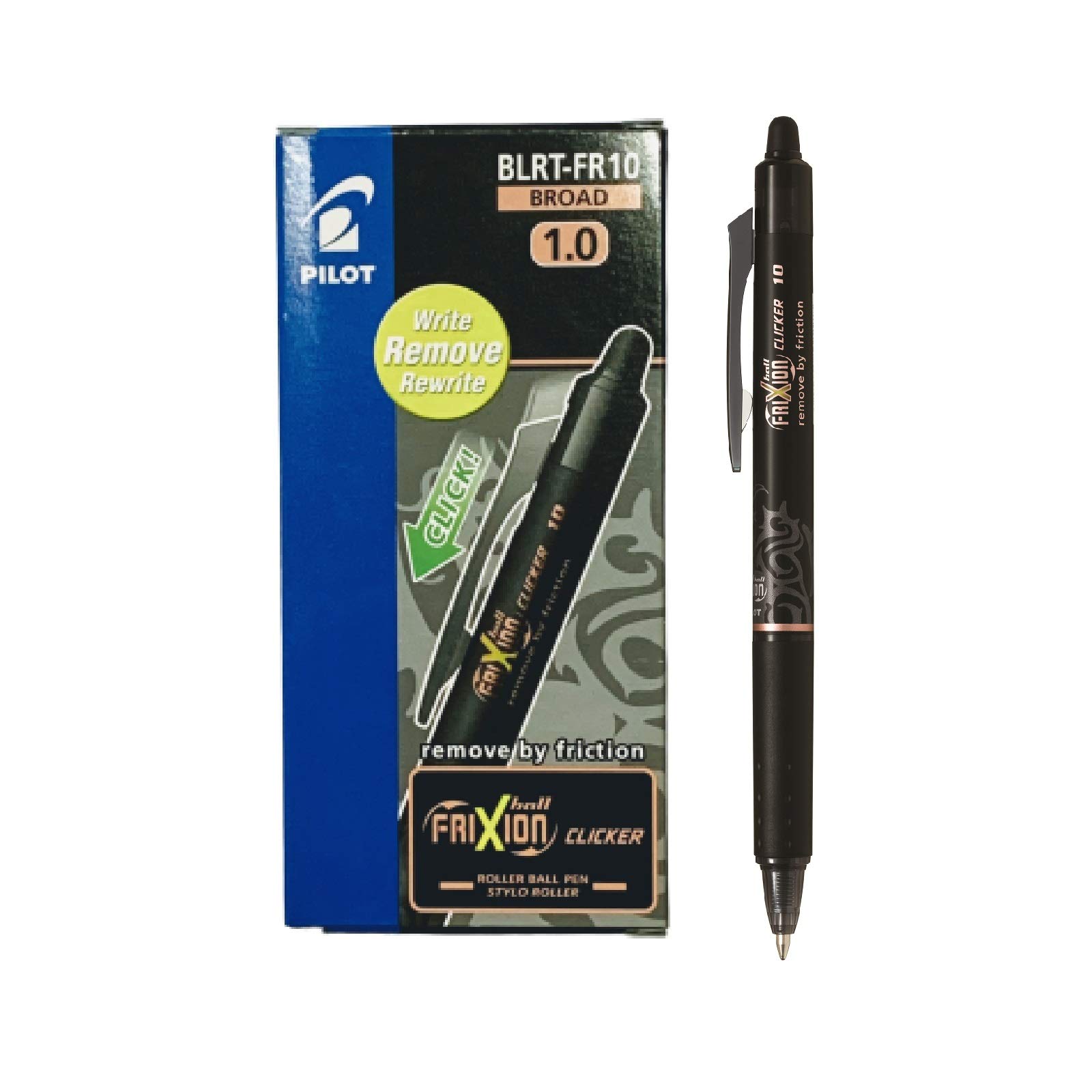 Pilot Frixion Clicker Gel Pen (Retractable Gel Pen, Black, Plastic, Strong, Rubber)