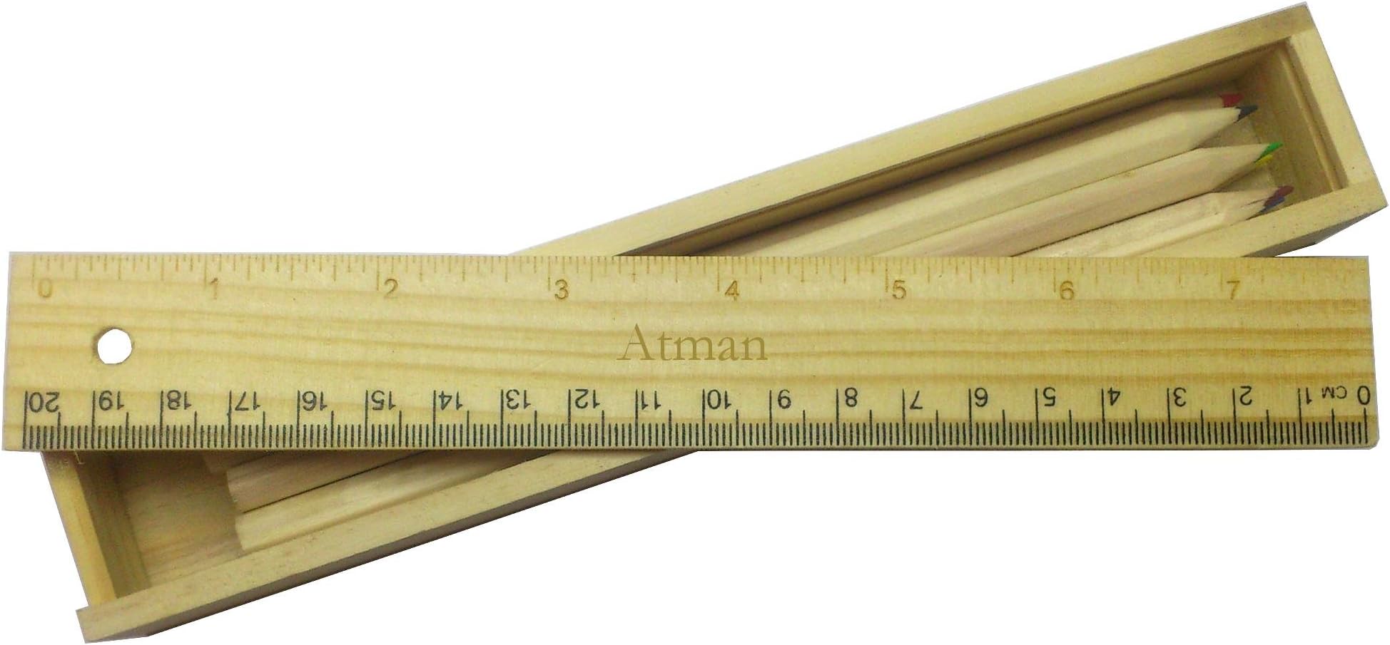 Coloured pencil set with engraved wooden ruler with name Atman (first name/surname/nickname)