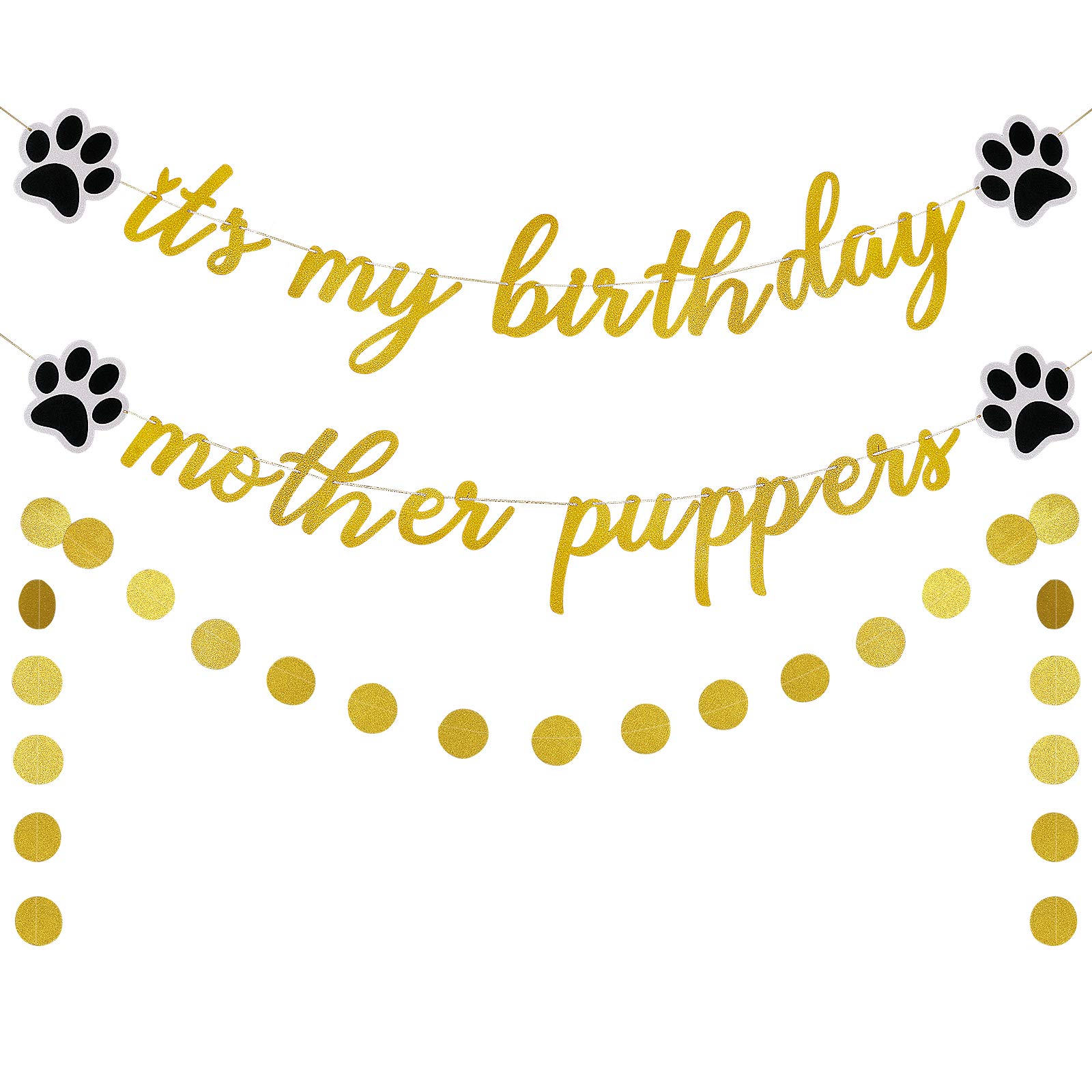 Gold Glitter It's My Birthday Mother Puppers Banner Dog Birthday Banner Happy Birthday Mother Puppers Banner for Puppy Dog Birthday Party Decorations