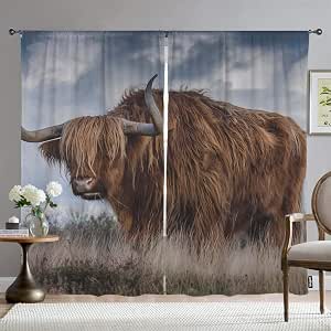 Amazon.com: Mugod Cow Blackout Window Curtains a Highland ...
