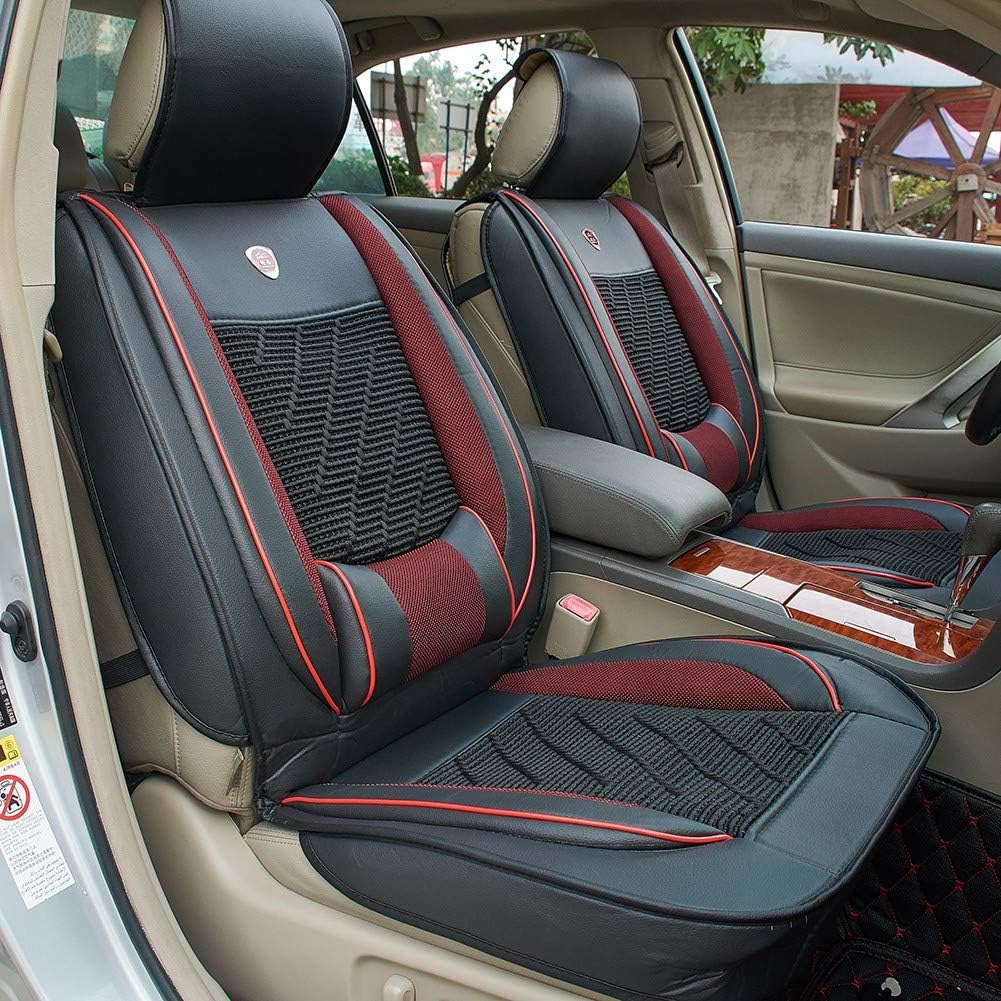 JSCARLIFE PU Leather Auto Car Seat Covers Universal Car Seat Cover Cushion Back Support Waist Massage (Black) - Image 5