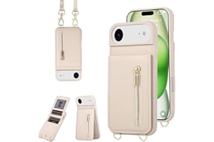 KYFSJPT Crossbody Wallet Case for iPhone 17 Air, with Card Slots Zipper Pocket Case, Flip Folio Purse RFID Blocking with Detachable Strap-Beige