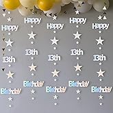 Leekryeton Happy 13th Birthday Decorations Iridescent Metallic Twinkle Star Garlands Hanging Swirls Streamer 13 Year Old Official Teenager Banner Thirteen Party Decor Supplies for Girls