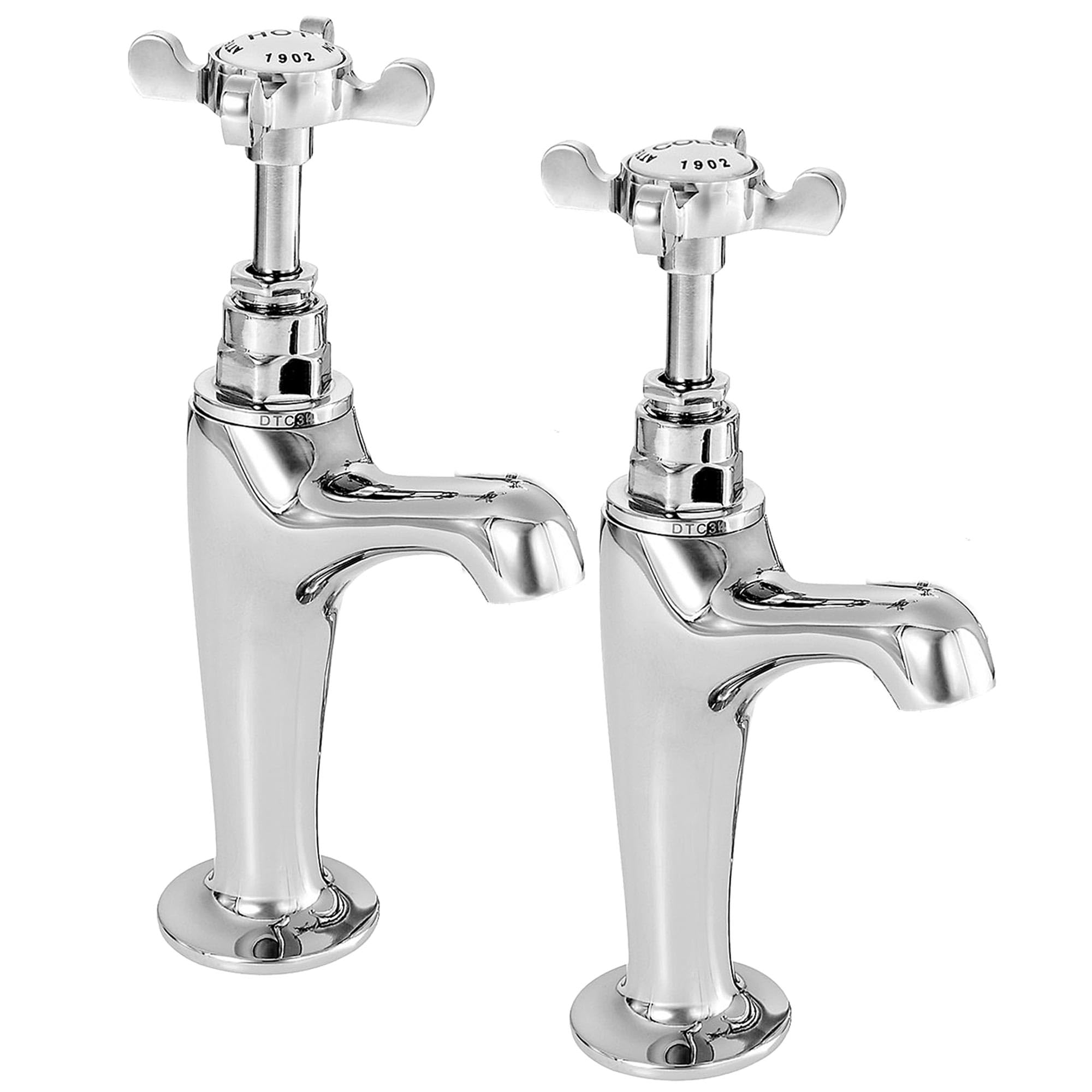Deva Coronation High Neck Kitchen Sink Taps with Chrome Finish Hot & Cold Traditional Edwardian Era Style Cross Handle Silver Basin Pillar Tap CR27A – 12 Year Warranty