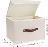 TYEERS Collapsible Fabric Storage Box with Lid Beige Set of 3 38x25x25 cm view 2