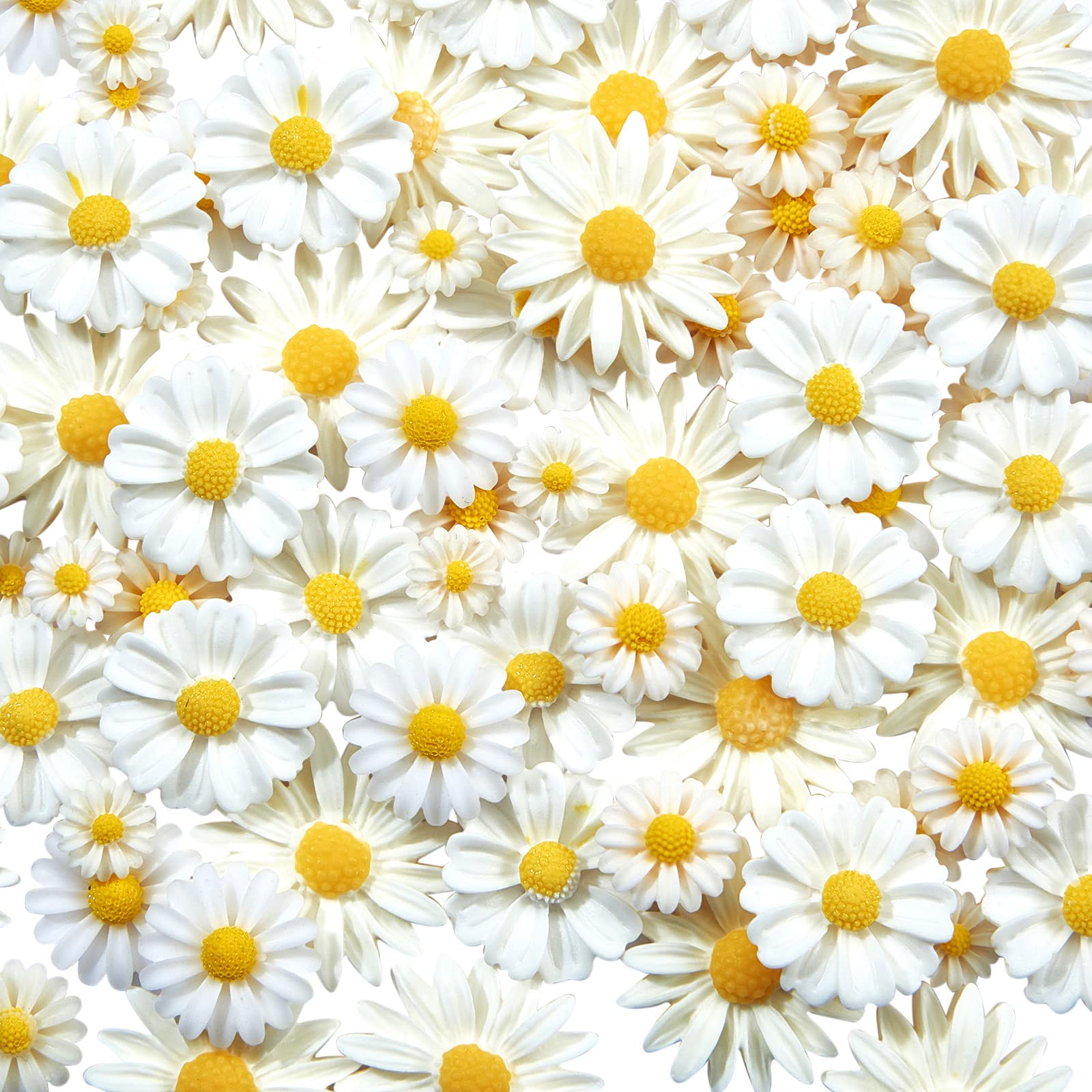BEEFLYING 100 Pcs Flower Resin Cabochons Daisy Plastic Flatback Loose Beads Daisy Flower Epoxy Cabochons for Jewelry Making Scrapbooking Crafts Supplies — image 1