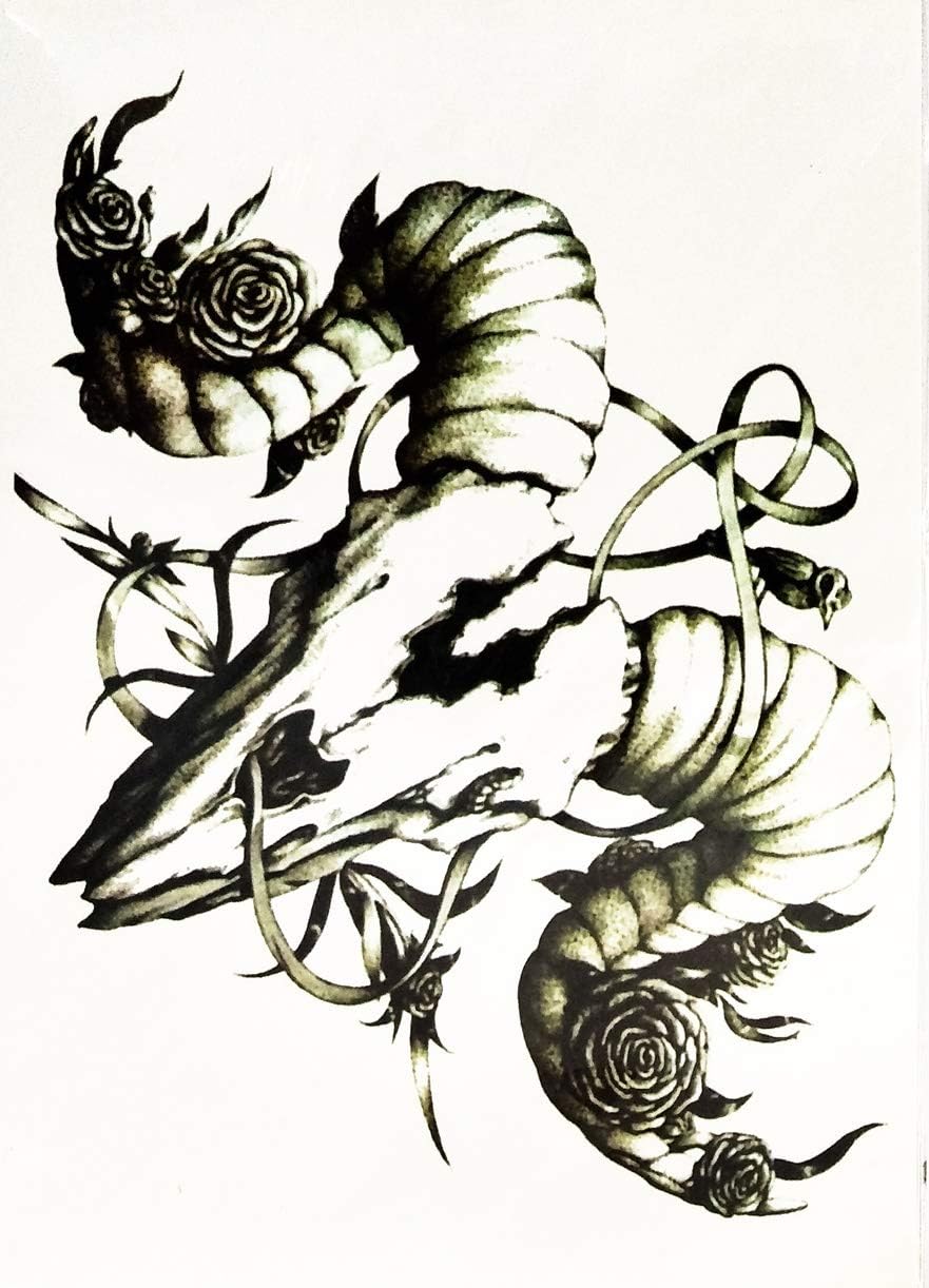 PARITA Big Tattoos Rose Cow Buffalo Skull American Indian Cartoon Art Fantasy Temporary Tattoo Fake Body Chest Shoulder Arm Leg Stickers Tattoos Fun Party Waterproof for Man Women (1 Sheet.) (12)