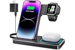 DUMTERR 3 in 1 Wireless Charger for iPhone 16/15/14/13/12,Wireless Charging Station for Apple Devices, Charging Stand for Apple Watch Series 10, for AirPods 4 (Black)